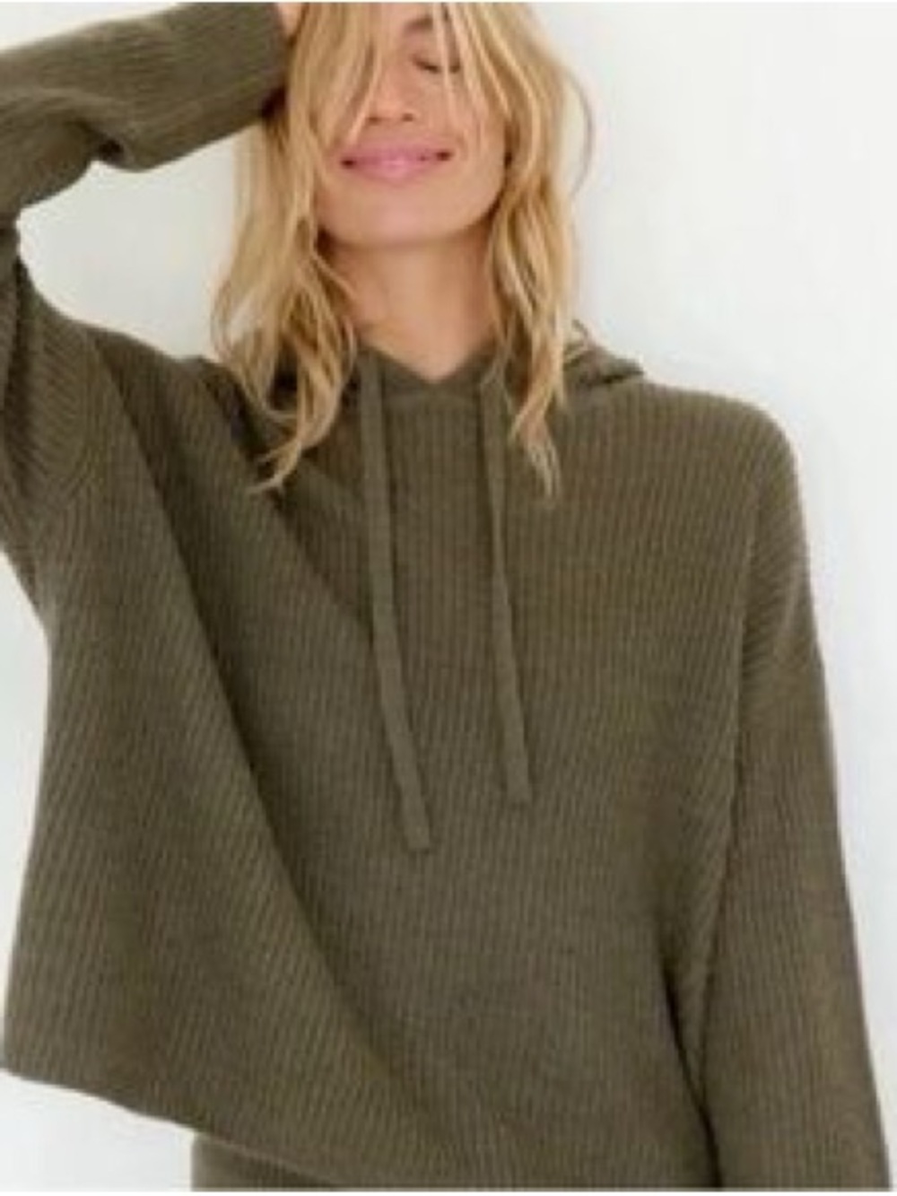 Jenni Kayne Wool Alpaca Fisherman Knit Hoodie Sweater Olive Green M Pullover